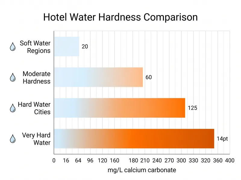 Comparison chart showing mineral content in hotel water across different cities and regions
