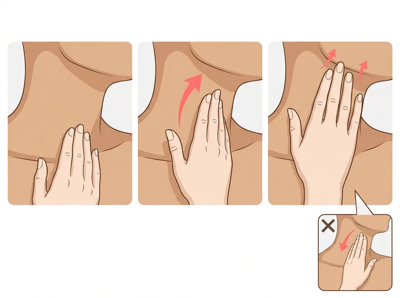 Step-by-step visual guide showing correct upward neck skincare application technique
