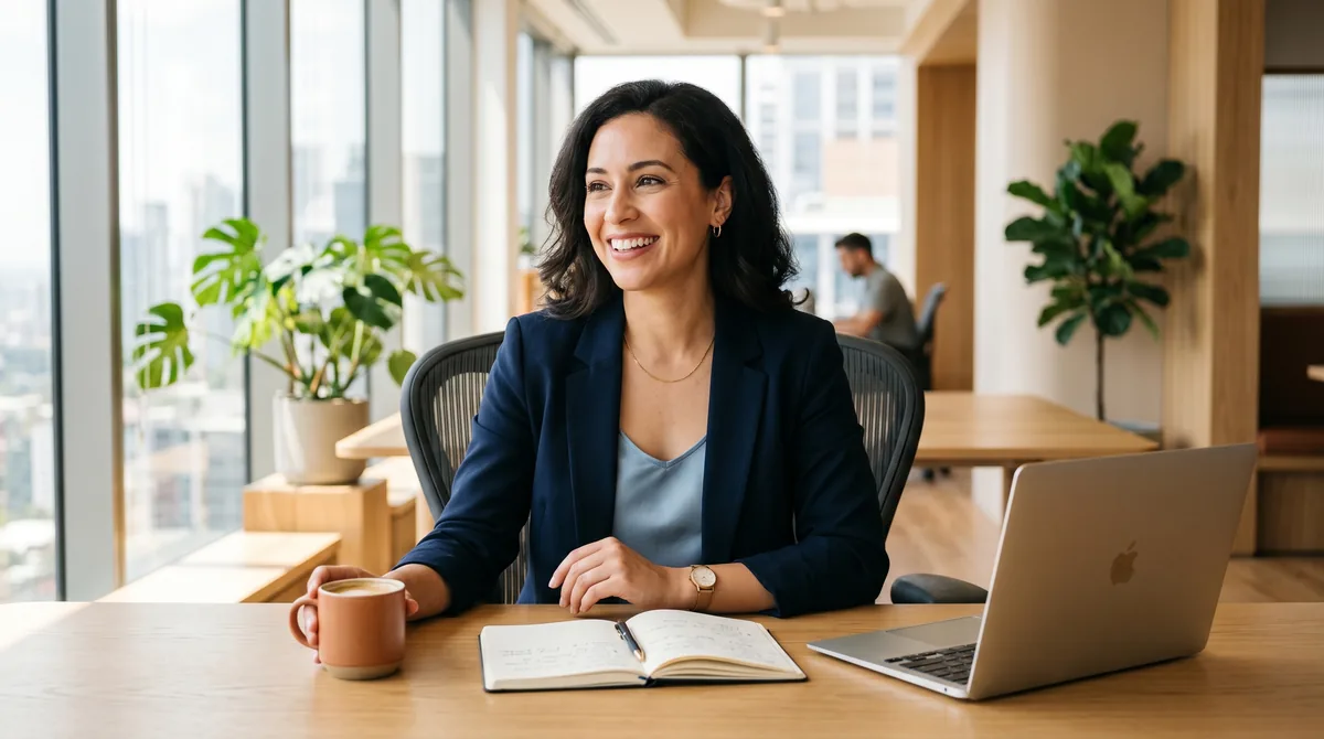 Professional woman touching her dry face while sitting at office desk under air conditioning vent
