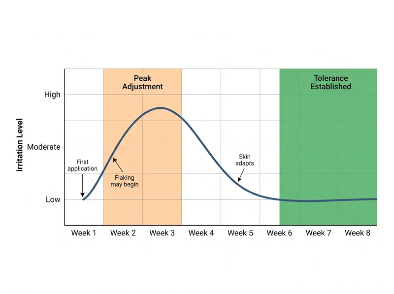 Timeline chart showing typical retinol adjustment period for eye area over 8 weeks