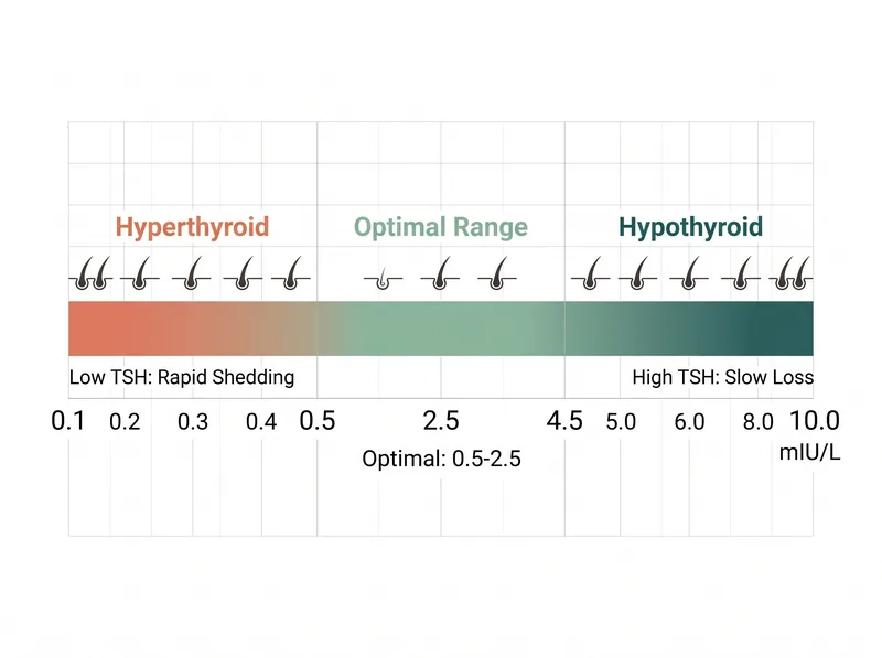 Visual guide showing TSH level ranges and their relationship to hair loss severity