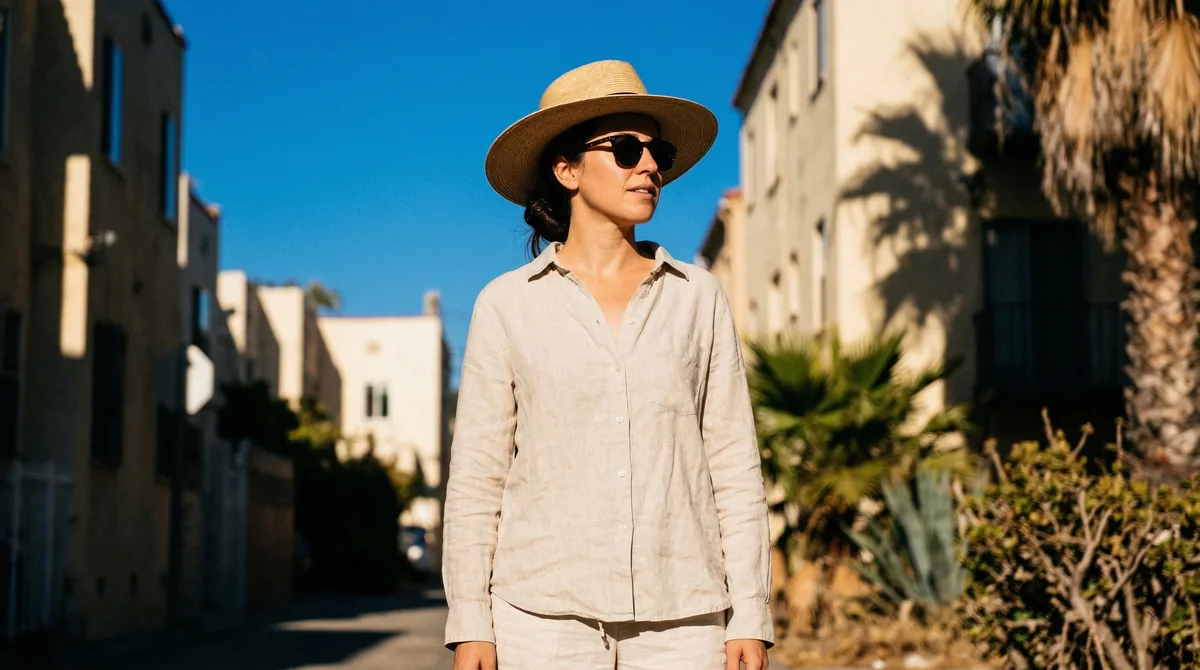 Woman in sunglasses standing in bright sunlight, representing the paradox of vitamin D deficiency in sunny climates